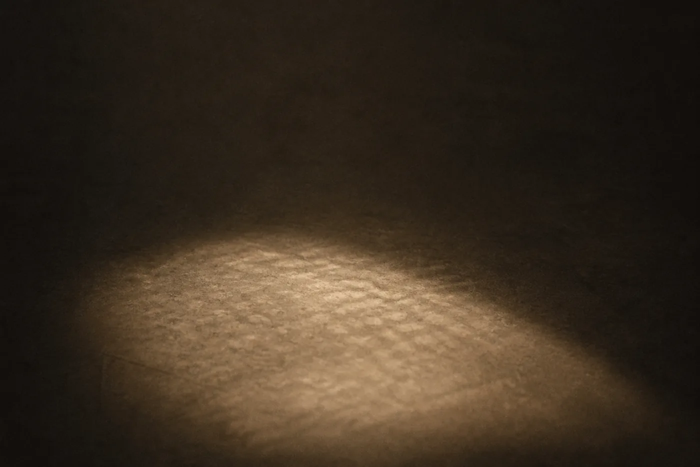 Soft daylight falling through a window onto a dark matte surface, forming a gently rounded pool of pale light with the rest of the frame in shadow.